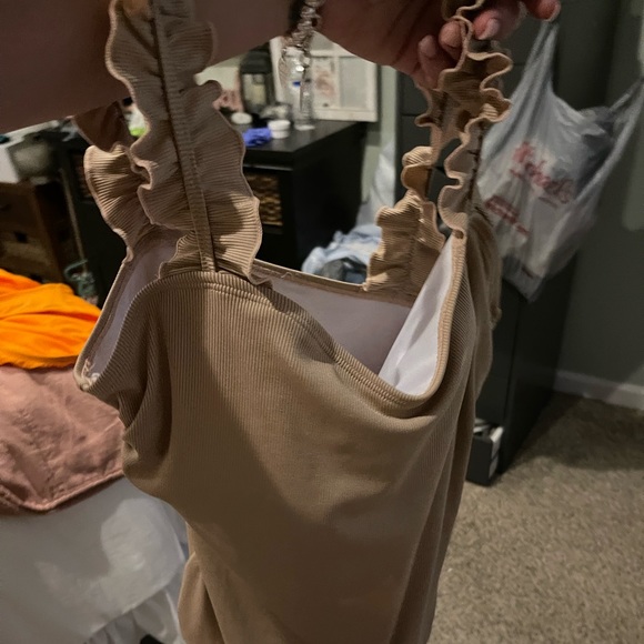 Women's Square Neck Ruffle Strap Stretchy Ribbed Bodysuit with snaps XL NEW - Picture 14 of 14